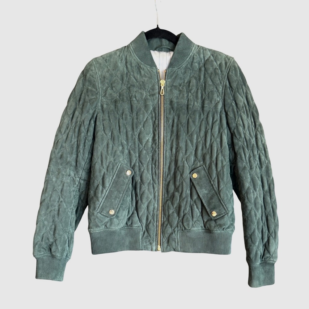 Quilted Green‎ Suede Lamb Leather Jacket w/ Ballerina Lining |